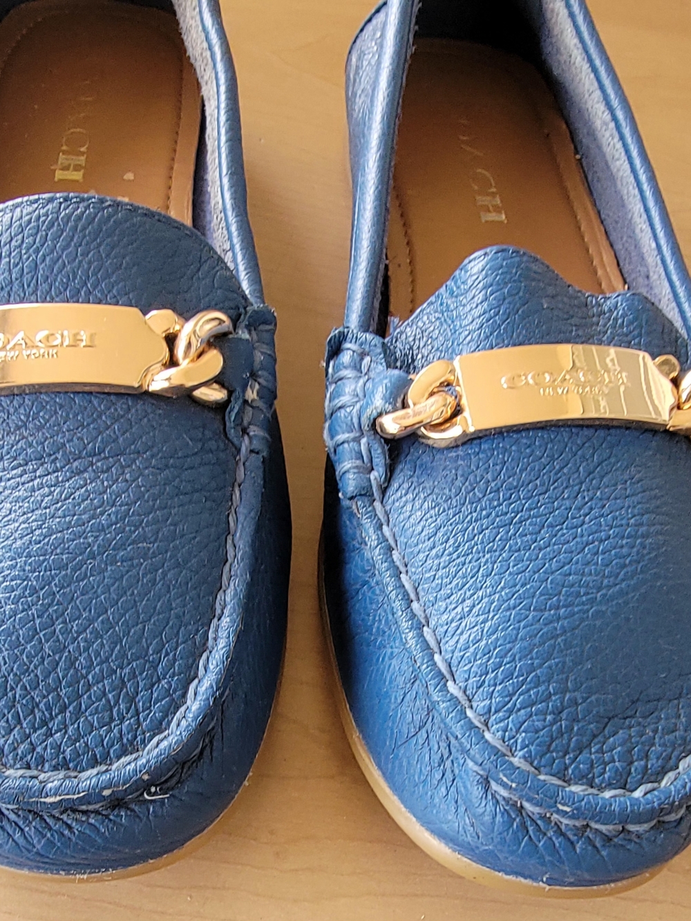 Coach Blue Leather Moccasin Loafers with Gold Hardware - Picture 2 of 8